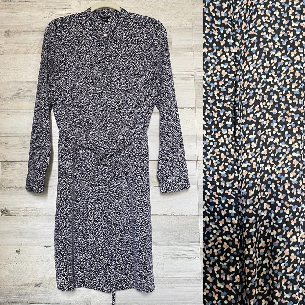 Ann Taylor Floral Buttoned Down Long Sleeve Shirt Midi Dress Tie Waist